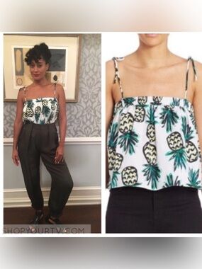 Milly Pineapple Print Tie-Strap Crop Top - White & Green sz S 783